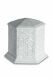 Porcelain cremation urn for ashes 'Esagono' | Matte platinum-colored leaves