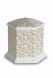 Mini cremation urn for ashes of porcelain 'Esagono' | Pure Gold leaves