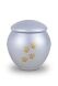 Light grey pet urn with gold coloured paws