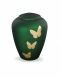 Glass cremation urn with butterflies green - symbol of transformation and freedom