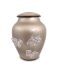 Cappuccino coloured crystal glass cremation urn with butterflies