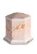 Porcelain cremation urn for ashes 'Esagono' | Pink marble motif