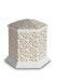 Mini cremation urn for ashes of porcelain 'Esagono' | Pure Gold leaves