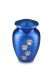 pet urn for ashes matte blue with gold-coloured paw prints in various sizes