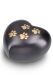 Heart-shaped pet urn for ashes matte black with paw prints in various sizes
