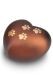 Heart-shaped pet urn for ashes matte brown with paw prints in various sizes