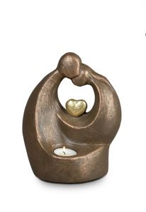 Memorial candle holder keepsake urn 'Eternal Love' | bronze & silver grey
