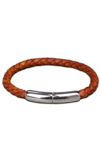 Ash holder braided leather bracelet 'Embrace' brown