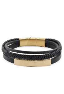 Leather bracelet black with bronze coloured cremation ash holder