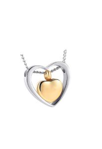 Stainless steel ash pendant 'Heart' with gold coloured heart