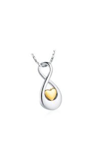Stainless steel ashes pendant 'Infinity' with gold coloured heart