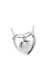 Stainless steel ash pendant 'Heart' with silver heart