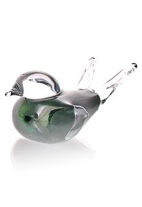 Crystal glass keepsake ashes urn 'Bird' green aventurine