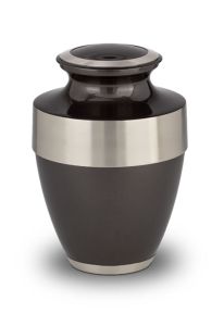 Black brass urn with band - slight damage to rear - SALE