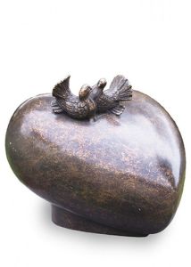 Bronze adult urn 'Heart with love birds'
