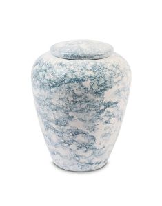 Dark blue ceramic cremation urn for ashes with marble look