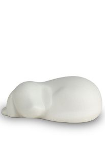 Pet cremation ashes urn 'Lying dog' white