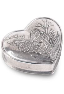 Pewter keepsake urn heart with buttterfly medium