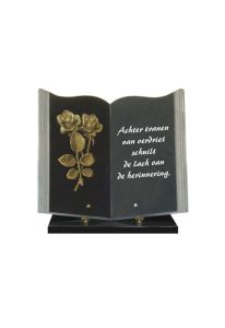 Memorial stone book with roses
