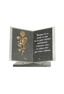 Memorial stone book with rose branch