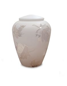 Glass cremation ashes urn 'Leaves' white