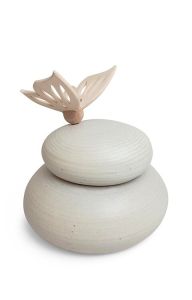 Handmade ceramic urn with natural wood butterfly - SALE