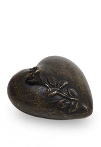 Bronze cremation ashes keepsake urn 'Heart with rose branch'