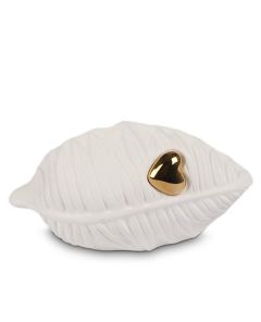 Leaf shaped cremation ashes mini urn with golden heart