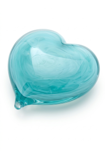 Heart-Shaped Crystal Glass Keepsake Urn, Light Blue
