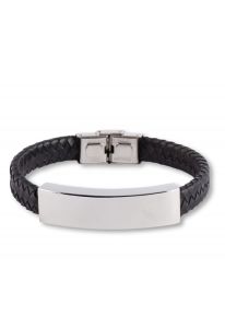 Braided cremation ashes holder black leather bracelet
