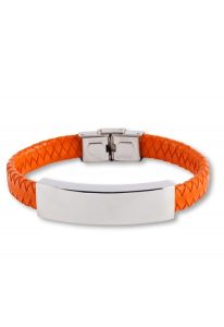 Braided cremation ashes holder orange leather bracelet
