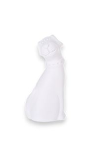Satin white dog urn in Gres porcelain, sitting dog