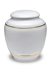 White funeral urn porcelain with gold stripe