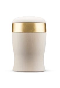 Wooden Urn for Ashes 'Cielo' natural lime with golden band