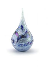 Teardrop crystal glass keepsake ashes urn 'Elan' sea blue