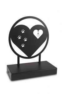 Sculpture urn for ashes 'Heart with dog paws' with glass ash pearl