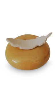 Handmade baby cremation urn 'Feather' orange