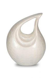 High gloss beige teardrop cremation urn for ashes
