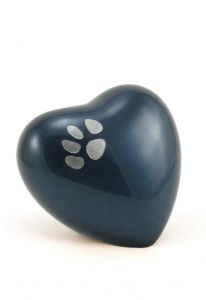 Blue pet urn 'Heart' with pawprint