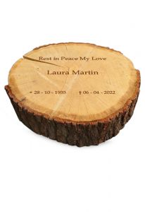 Tree slice grave marker or memorial plaque