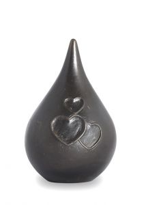 Bronze cremation urn for ashes 'Teardrop' with hearts