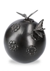 Weather resistant bronze urn for ashes with butterflies and flowers