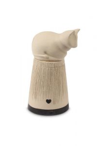 Handmade Ceramic Cat Urn with Heart – White