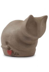 Handmade AnthraciteCeramic Cat Urn with Heart