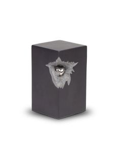 Ceramic keepsake urn with silver-coloured heart, matte black-grey