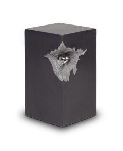 Ceramic urn with silver-coloured heart, matte black-grey