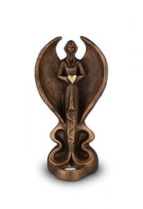 Hand-sculpted keepsake urn 'Angel of hope' with candle holder
