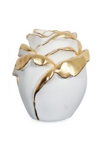 Rose cremation urn for ashes made of limewood - white with gold-coloured accents