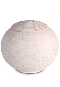 Porcelain urn for ashes 'Sfera' - Coral pink relief