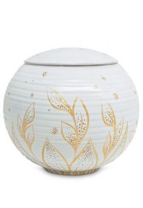 Porcelain urn for ashes 'Sfera' - Metallic gold-colored flowers
